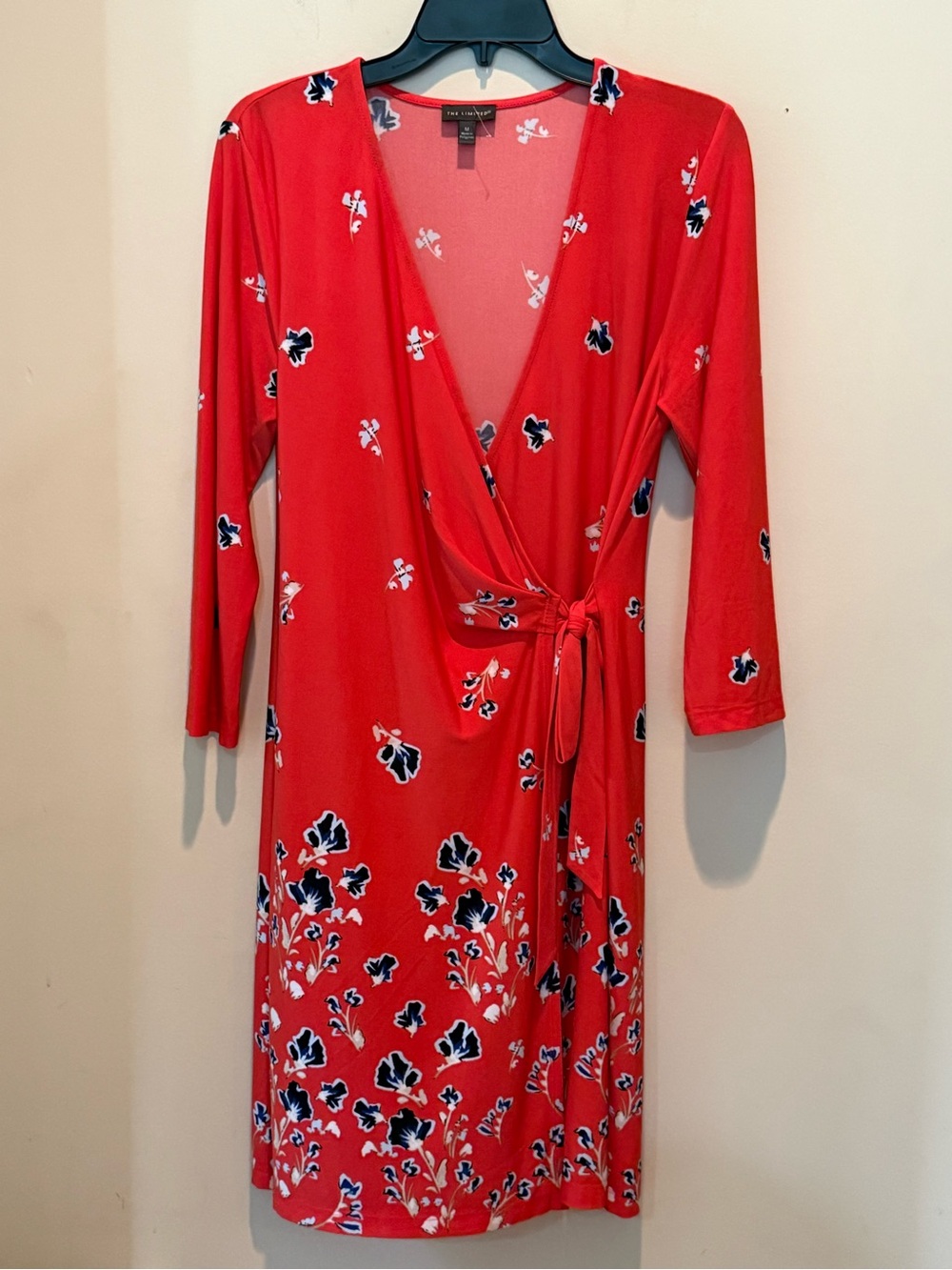 The Limited Coral Floral Wrap Dress with Navy & White Accents